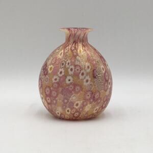 Pink Murano Quilted Millefiori Vase 5.75"